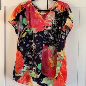 Sioni Floral Blouse XL Colorful V Neck Top
